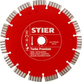 Stier Diamanttrennscheibe Turbo Premium für Stein und Beton, Farbe: Rot, Durchmesser: 350 mm, Bohrung: 20 / 25,4 mm - Bild 1