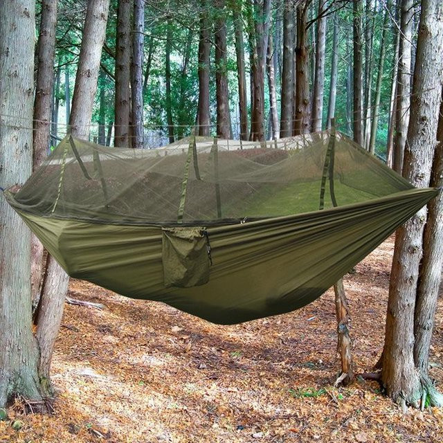 Binchi Outdoor Equipment Leichte Hängematte mit Moskitonetz für den Außenbereich in Grau, B/B/H: 260 x 140 cm - Bild 1