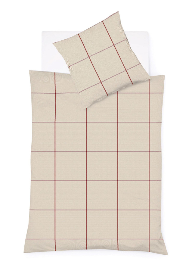 Fleuresse Lech Edelflanell Bettwäsche Karo Natur Rot Beige, Bettbezug und Kissenbezug aus Baumwolle für Erwachsene, B/H: 200 x 200 cm, Kissen: 80 x 80 cm - Bild 1