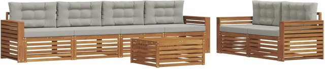 vidaXL Outdoor-Sofagarnitur 7-teilig aus Akazienholz mit Kissen in Beige und Grau - Bild 1