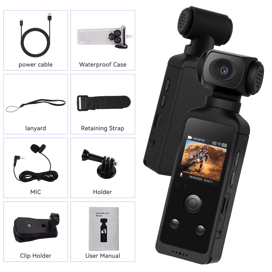 Podofo Action-Kamera mit 4K HD-Weitwinkelansicht, WIFI, 1,3-Zoll-LCD-Bildschirm und 270-Grad-Drehung, Wasserdicht, Schwarz - Bild 5