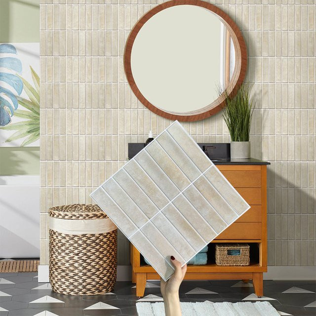 10 Stück selbstklebende Wandpaneele commomy in Fischschuppen-Optik, beige, wasserdichte Fliesen für das Wohnzimmer, B/H: 30 x 30 cm - Bild 1