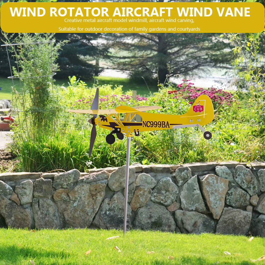 Duttdoor 3D Flugzeug Wetterfahne aus Metall in Gelb als wetterfeste Garten Dekoration und Windspinner - Bild 3