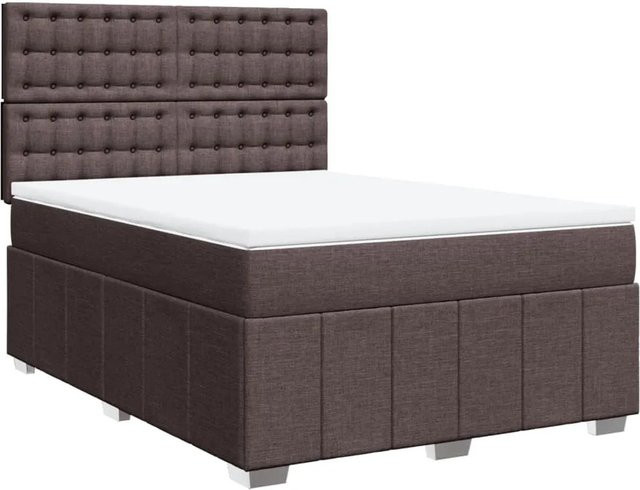 vidaXL Boxspringbett mit Matratze Dunkelbraun, Hybridbett mit Taschenfederkern aus Stoff, B/T/H: 140 x 200 cm - Bild 1