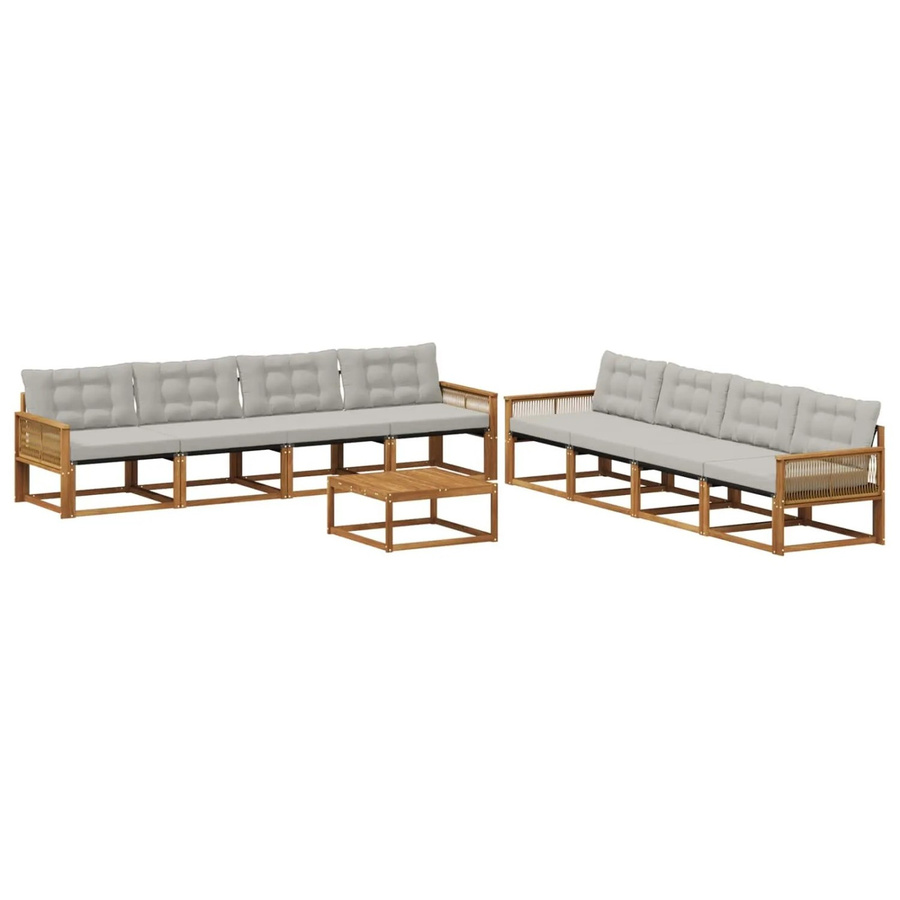 vidaXL Outdoor-Sofagarnitur aus Akazienholz mit Textilene und Kissen, Natur und Hellgrau - Bild 2