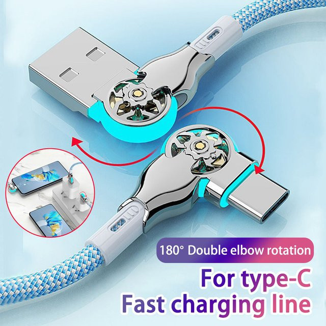 Blaues USB-C-Schnellladekabel mit 180-Grad-Winkel für iPhone, Samsung und Xiaomi - Bild 1