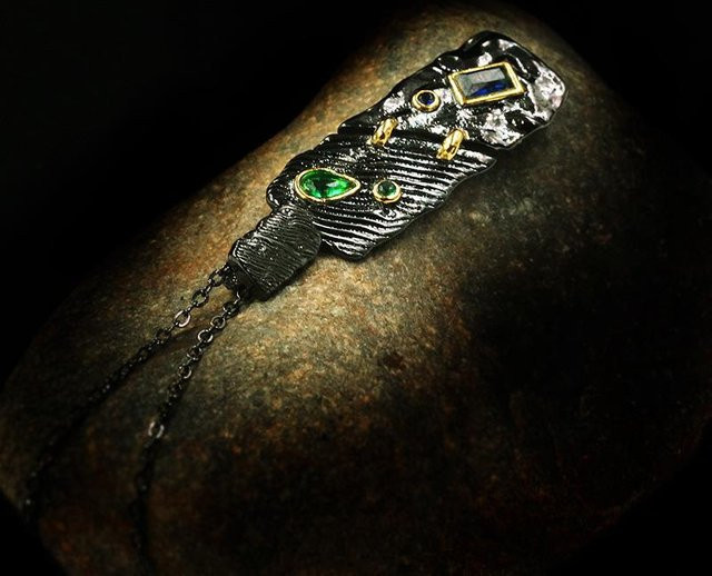 YIRAN Halskette, zweifarbig schwarz gold, Diamant, Damen - Bild 1