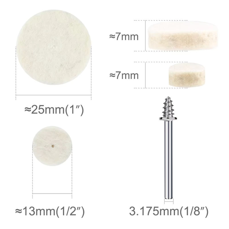 CMCP Wollfilz-Polierscheiben rund mit 3,175 mm Schaft für Dremel Rotationswerkzeuge, 52/105 Stück Polier- und Schleifscheiben - Bild 2