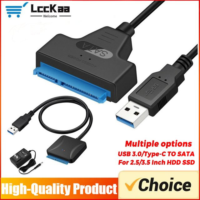 LccKaa USB 3.0 auf SATA Adapterkabel mit Typ-C und Typ-A Anschluss für 2,5 und 3,5 Zoll externe HDD und SSD Festplatten, 6 Gbit/s, Schwarz - Bild 1