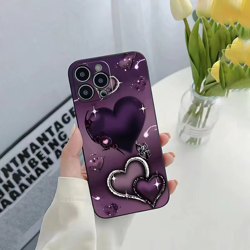 Mairuige Handyhülle mit lila Herzmuster für iPhone 17 16 15 14 13 12 11 Pro Max Plus in Lila und Beige, stoßfeste Rückseite und Anti-Fingerabdruck-Beschichtung - Bild 2