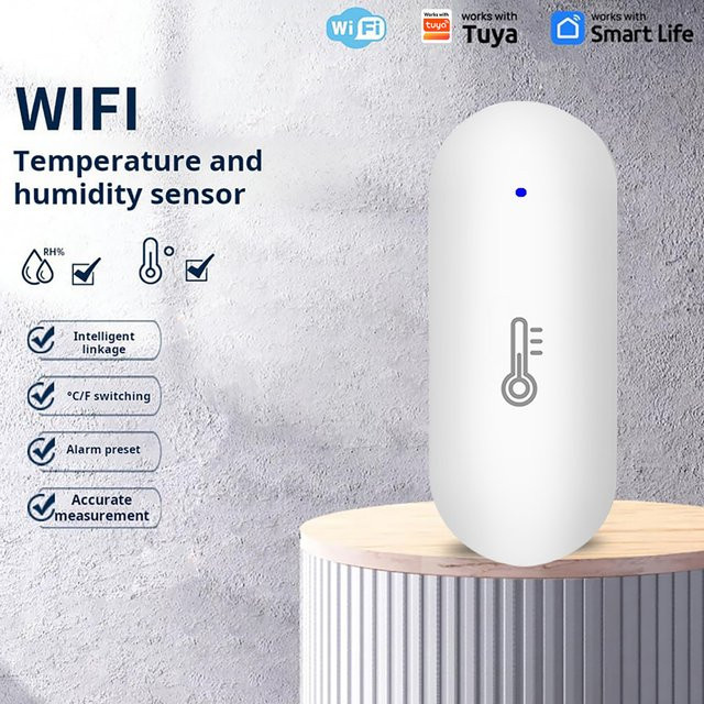 Tuya WLAN-Temperatur- und Feuchtigkeitssensor in Weiß zur App-gestützten Überwachung für Zuhause, Schule und Büro - Bild 1