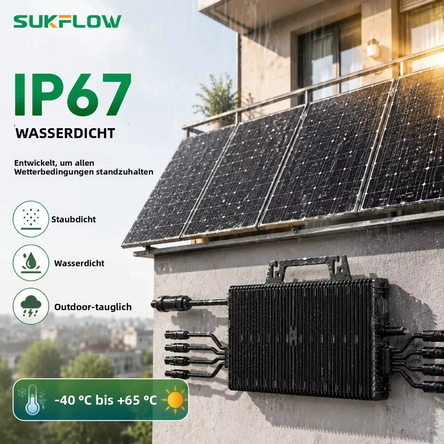 Sukflow Mikro-Wechselrichter 2250W mit 4 MPPT und WiFi-Überwachung, Schwarz, IP67 Solar-Wechselrichter für EU-PV-Systeme - Bild 5