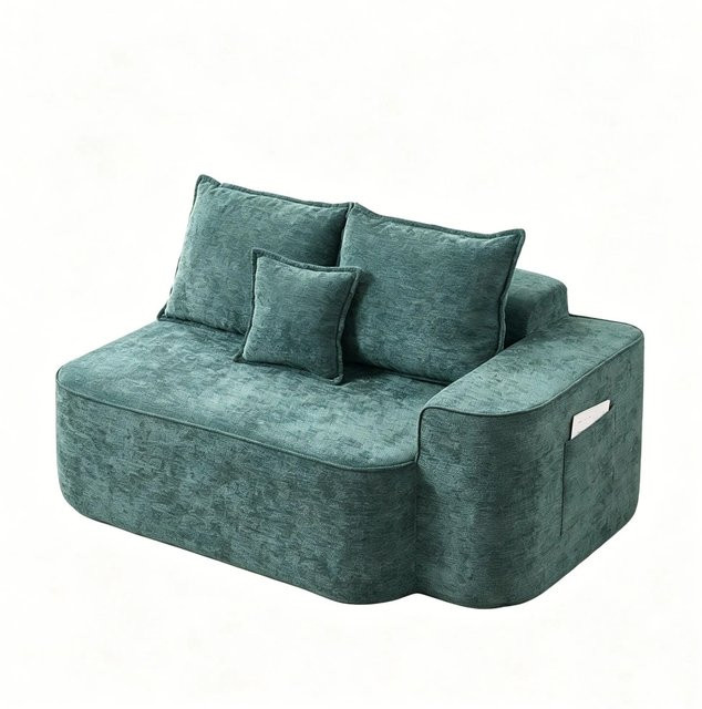 PXloue Stoffsofa Chaiselongue 2 Sitzer in Grün mit Chenille-Bezug und Kissen sowie Seitentaschen - Bild 1