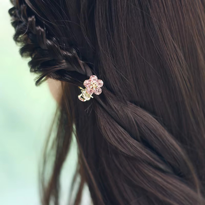 Mini-Haarklammern mit Strasssteinen und Blumen, für dickes Haar - Bild 2