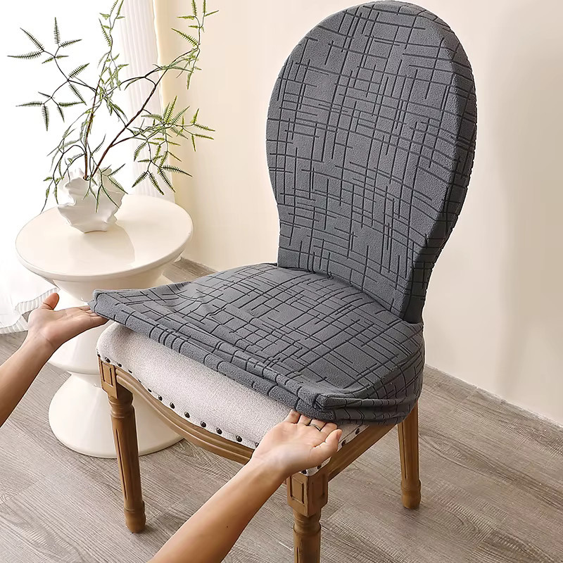 WANERQU Gestreifter Jacquard-Stuhlbezug in Grau, dehnbarer Stuhlüberzug für Esszimmer und Hochzeiten - Bild 2