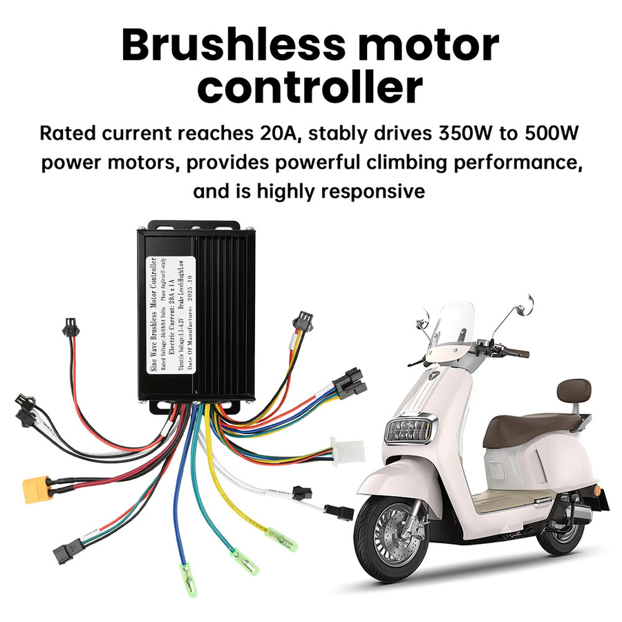 Gaqqee Bürstenloser Motorcontroller für Elektrofahrräder, Sinuswelle, 36V/48V, 350W-500W, 20A, Schwarz, kompatibel mit SM-Anschlüssen und Protokoll 2 LCD-Instrumenten - Bild 2