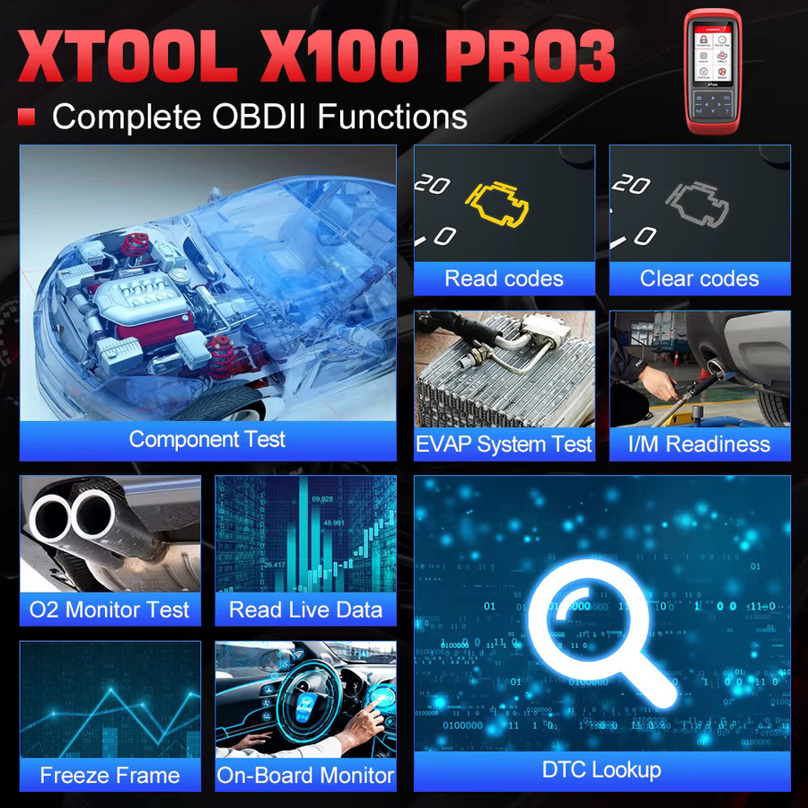 XTOOL X100Pro3 Key IMMO Programmiertool mit EEPROM-Adapter und 13+ Reset-Funktionen als vollständiger OBD2-Automodeleser in Rot - Bild 3