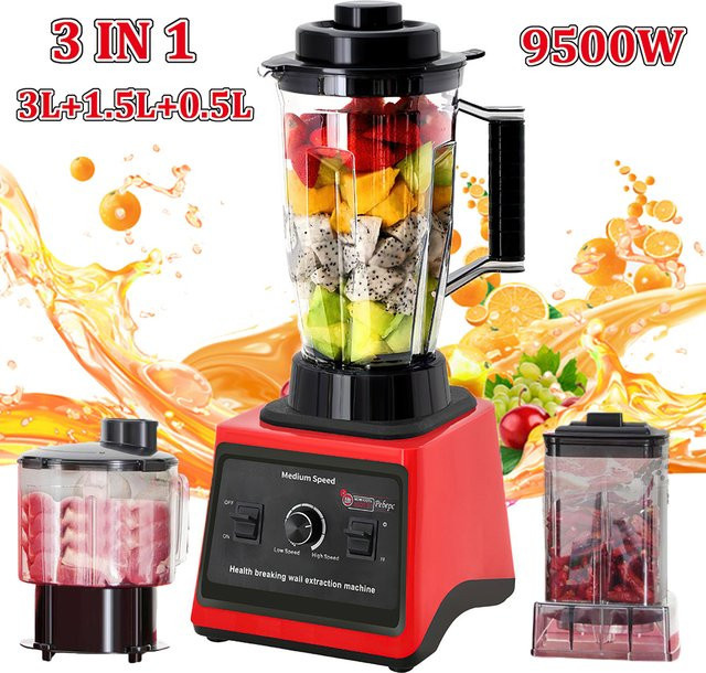 Vremota 3-in-1 Hochleistungs-Gewerblicher Elektromixer 9500W mit 5L und 0,5L Behältern aus Kunststoff für Smoothies, Säfte und Eis - Bild 1