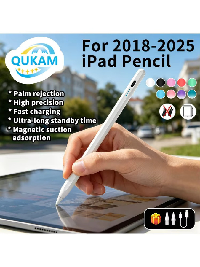Qukam Intelligenter Stylus-Stift mit Handballenerkennung in Weiß für iPad Pro, Air und Mini - Bild 6