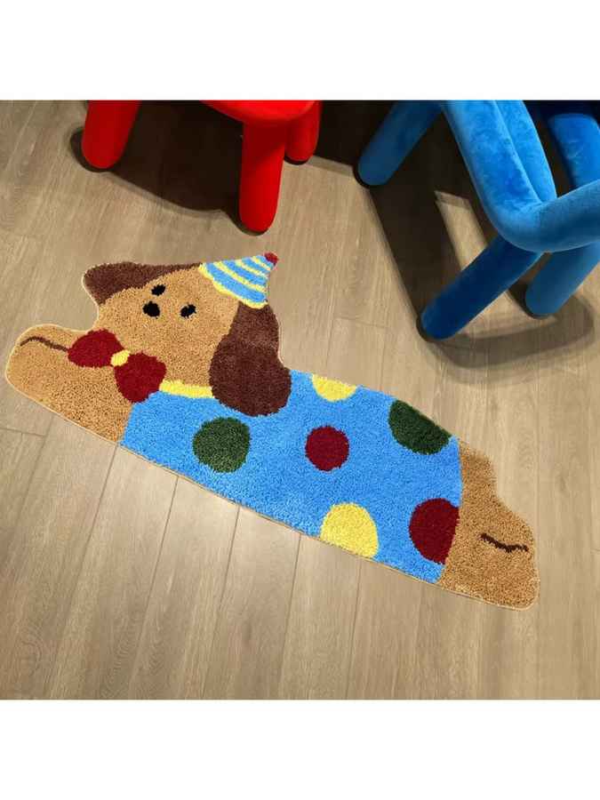 VIKAMA Cartoon Hund Teppich aus Imitation Kaschmir mit Streifenmuster, weiche Bodenmatte für Wohnzimmer und Kinderzimmer, rutschfest - Bild 4