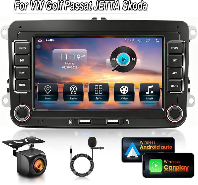 XFY 7-Zoll HD Auto-MP5-Player mit Bluetooth, FM-Radio, RDS, Mirrorlink und kabellosem Android Auto sowie Carplay in Schwarz - Bild 1