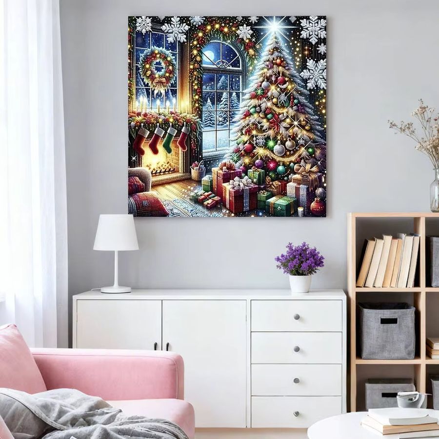HUACAN 5D DIY Diamantmalerei Weihnachten Baum mit Full Round Strasssteinen in Multicolor zur Wandmontage - Bild 3