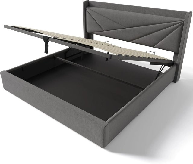 Merax Polsterbett mit Stauraum und USB-C Ladestation in Grau, B/T/H: 160 x 200 x 166 cm - Bild 1