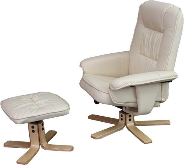 MCW Relaxsessel H56 mit Hocker in Beige aus Kunstleder und Eukalyptus Holz - Bild 1