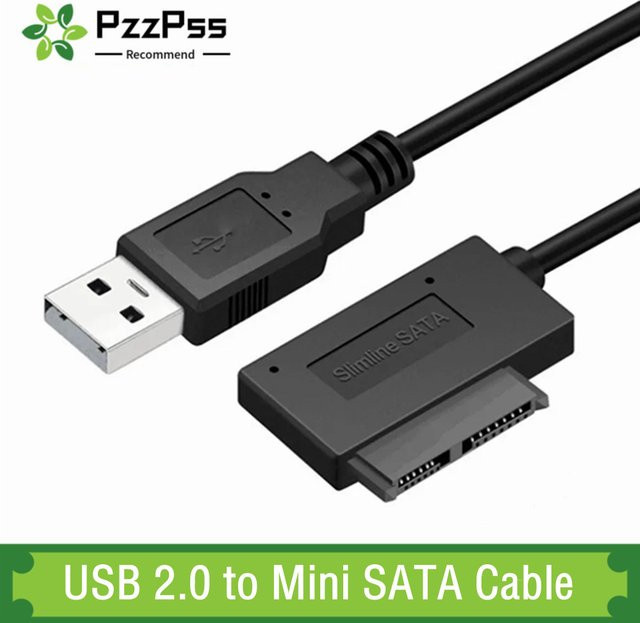PzzPss USB 2.0 zu Mini SATA II 7+6 13Pin Adapter Konverter Kabel in Schwarz für Laptop CD/DVD ROM Slimline Laufwerke und HDD Caddy - Bild 1