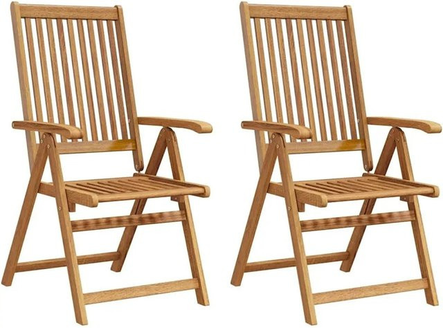 DELUKE Gartenstühle COLLI 2er Set aus Akazie Massivholz in Braun-antik, klappbare Outdoorstühle für Balkon und Garten - Bild 1