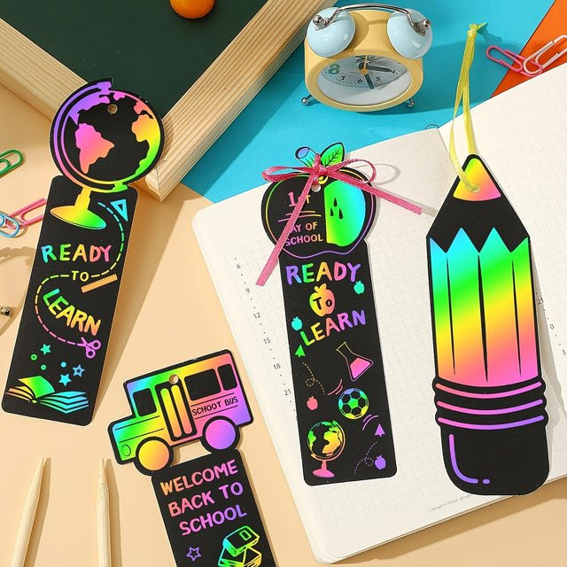 36-teiliges Set Kratz-Kunst-Lesezeichen in Multicolor mit Bambusstäbchen und Schnüren für kreative Bastelprojekte - Bild 1