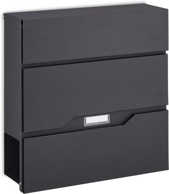 Relaxdays Briefkasten aus Stahl in Schwarz mit Zeitungsfach und Schloss, B/T/H: 37 x 37 x 11 cm - Bild 1