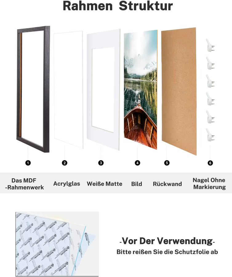 Heimwohl Bilderrahmen A3 in Schwarz aus Holz mit Passepartout für A4 Bilder - Bild 4