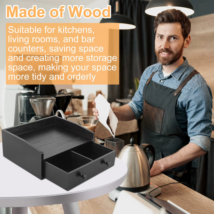 Willstar Kaffeeständer aus Holz in Schwarz mit Schublade, Vintage Kaffeebar-Organizer für dein Home Office - Bild 4