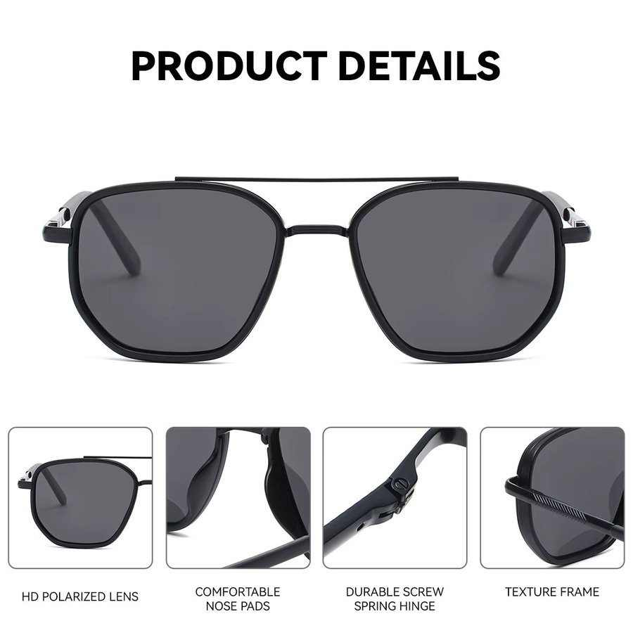 BARCUR Retro-Sonnenbrille, Vollrand, Square, Schwarz, Gold, Herren - Bild 2