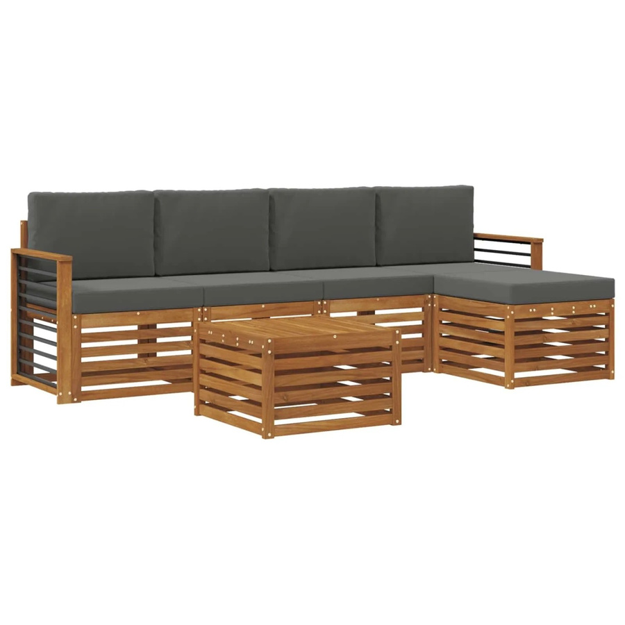 vidaXL Sofagarnitur 6-teilig aus Massivholz Akazie in Natur und Anthrazit mit Polsterung und Kissen - Bild 2