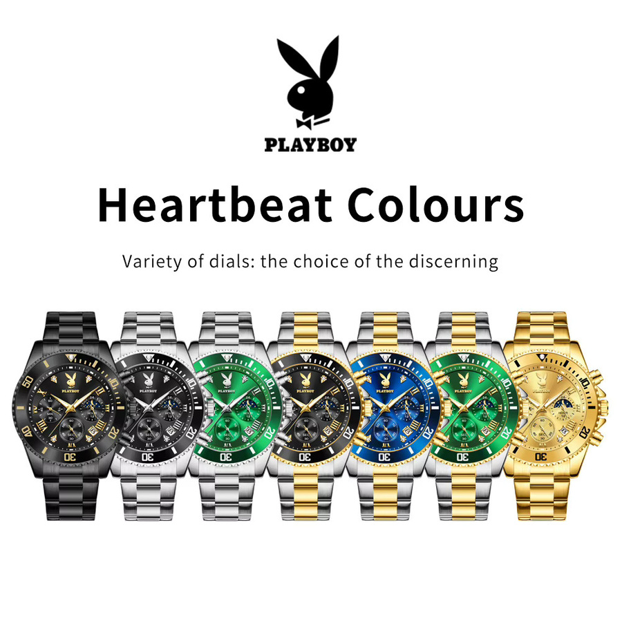 PLAYBOY Herren-Chronograph, Quarz, Edelstahl, Grün, Gold, Herren - Bild 4