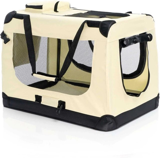 Fudajo Transportbox L Faltbare Hundebox und Katzenbox in Beige B/T/H: 70 x 52 x 50 cm - Bild 1