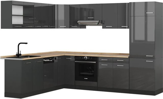 Vicco R-Line Eckküche Anthrazit Hochglanz B/T/H: 227 x 287 x 207 cm - Bild 1