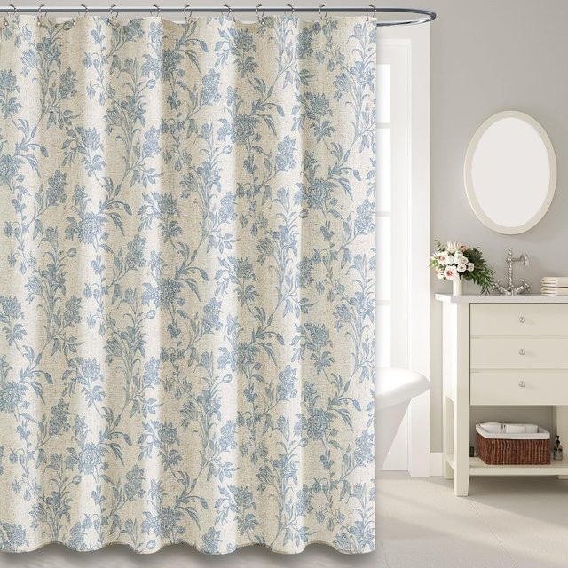 Baifenbai Duschvorhang mit floralem Blumenmuster in Blau, B/H: 120 x 180 cm - Bild 1
