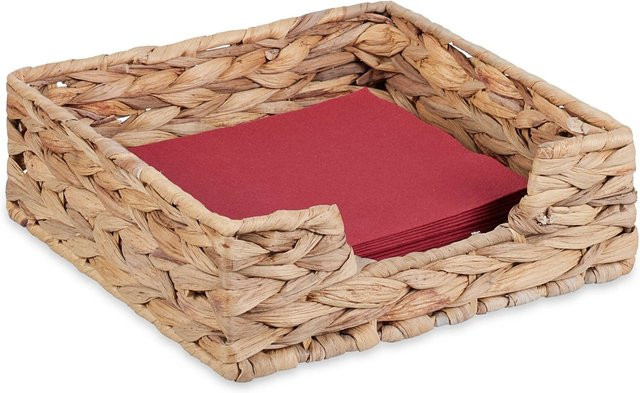 Relaxdays Serviettenhalter aus geflochtener Wasserhyazinthe und Stahl in Natur/Braun, B/T/H: 23 x 23 x 7,5 cm - Bild 1