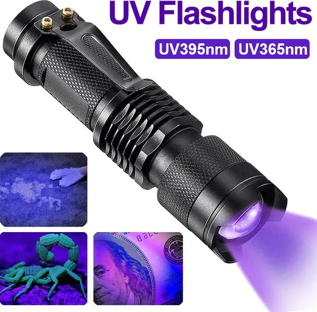 niumuliu LED UV Taschenlampe Violett, tragbare Mini UV Lampe 365/395nm wasserdicht mit Zoomfunktion zur Detektion von Tierurin und Skorpionen, Schwarz - Bild 1