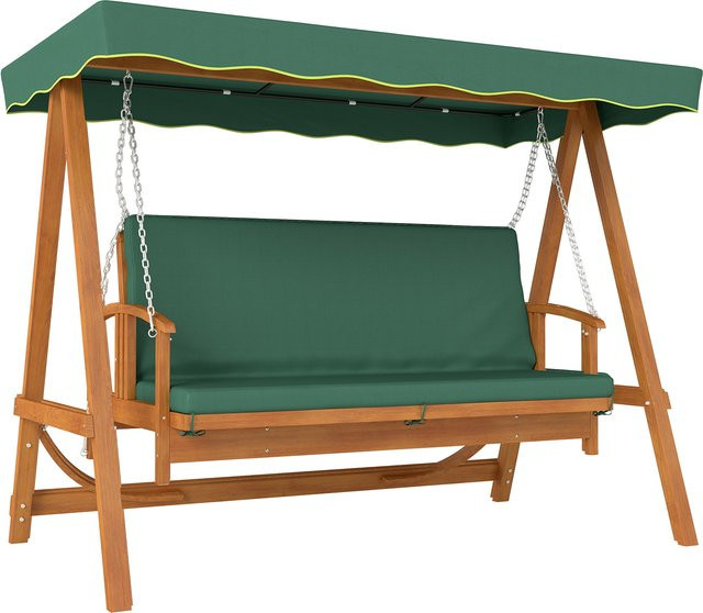 Outsunny Hollywoodschaukel aus Tannenholz mit Liegefunktion und Sonnenbaldachin, 3-Sitzer in Dunkelgrün, B/H/L: 130 x 236 x 300 cm - Bild 1