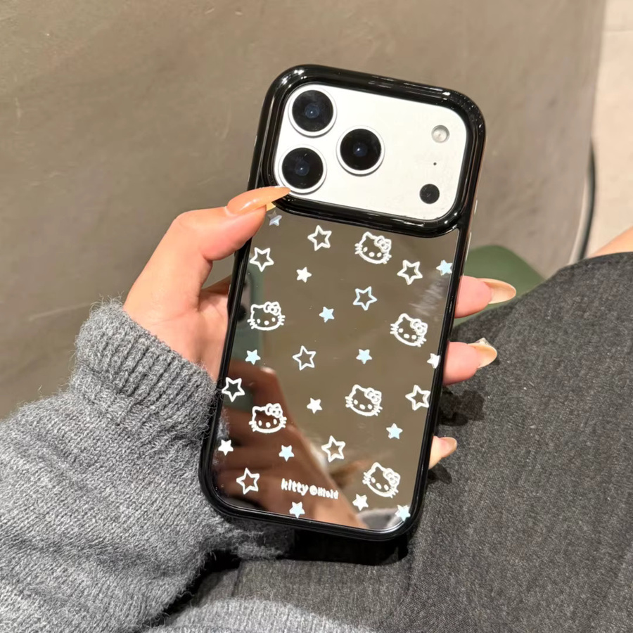 Sanrio Hello Kitty Handyhülle mit Make-up-Spiegel und Sternlinien für iPhone 17, 16, 15, 14, 13 Pro Max in Schwarz - Bild 2