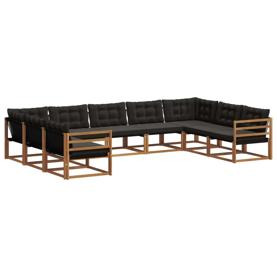 vidaXL Outdoor-Sofagarnitur 9-teilig aus Akazienholz mit Textilene und Kissen in Natur und Schwarz - Bild 2
