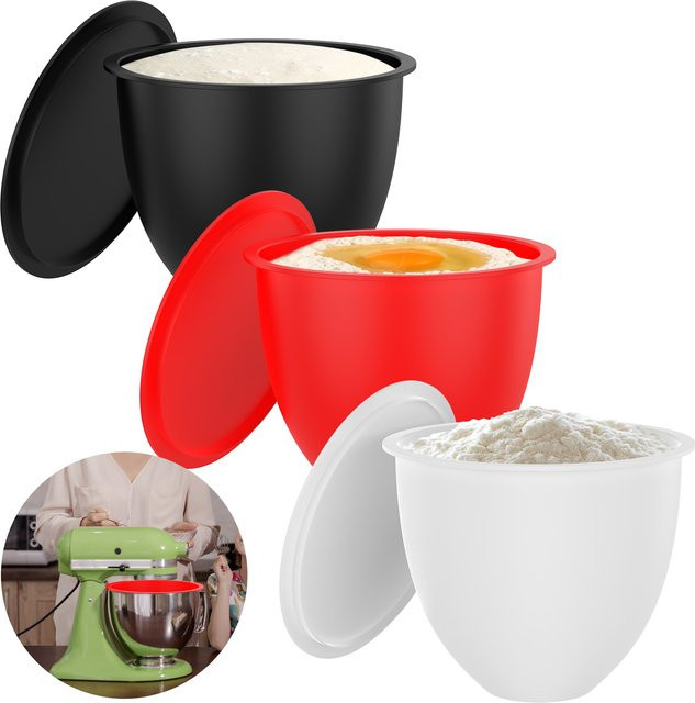 3-teiliges Silikon-Mixer-Einleger-Set mit Sicherheitsdeckel für KitchenAid, Schwarz, Rund - Bild 1