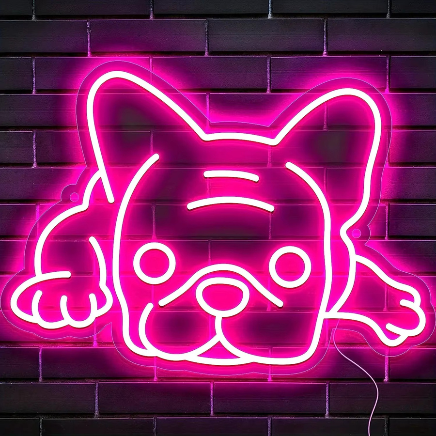 LED Leuchtreklame Französische Bulldogge in Pink mit USB-Anschluss als moderne Wanddekoration - Bild 2