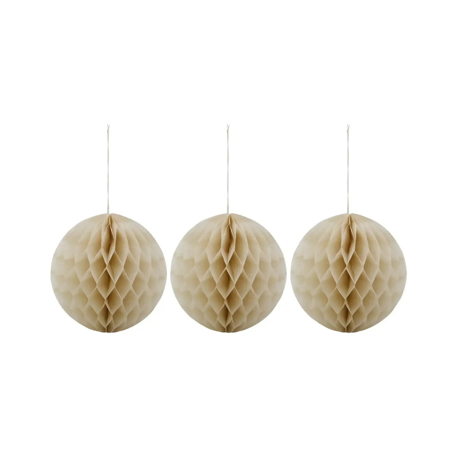 House Doctor Weihnachtsornamente Orb aus Papier in Beige mit Wabenstruktur, 3 Stück, Durchmesser: 12,5 cm - Bild 1