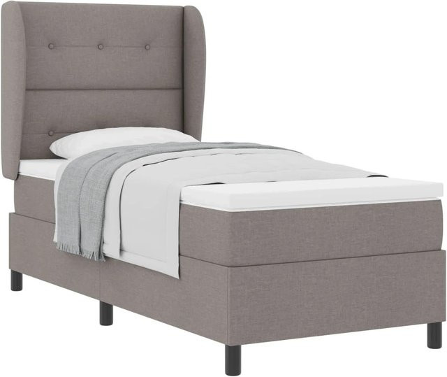 vidaXL Boxspringbett mit Matratze in Taupe, modernes gepolstertes Bett aus Stoff, B/T/H: 100 x 200 x 103 cm - Bild 1