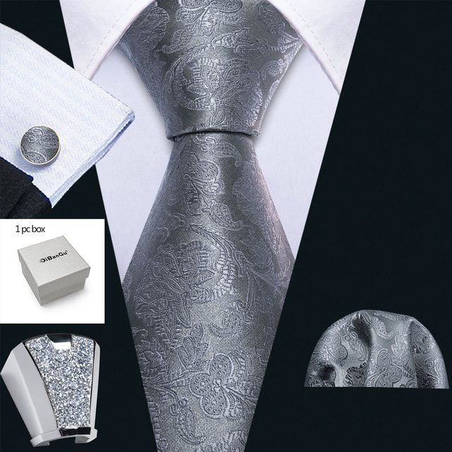 DiBanGu Geschenkbox-Set, Krawatte, Einstecktuch, Manschettenknöpfe, Ring, Herren - Bild 1